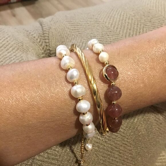 FRESHWATER PEARL BRACELET WITH STRAWBERRY QUARTZ - Picture 5 of 7